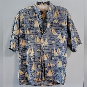 L Campia Moda 100% Cotton Nautical Hawaiian Tropical Vacation Cruise Resort Boat